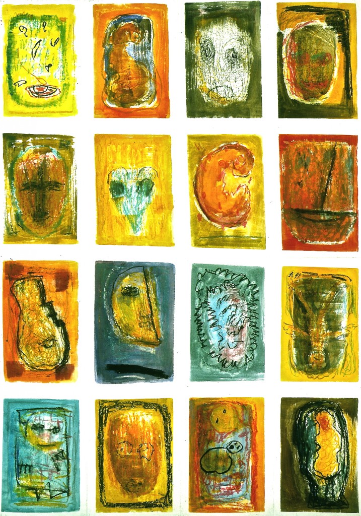 Von Innen heraus, 1996, Farbzeichnungen auf Papier/Faltung, 100x70cm