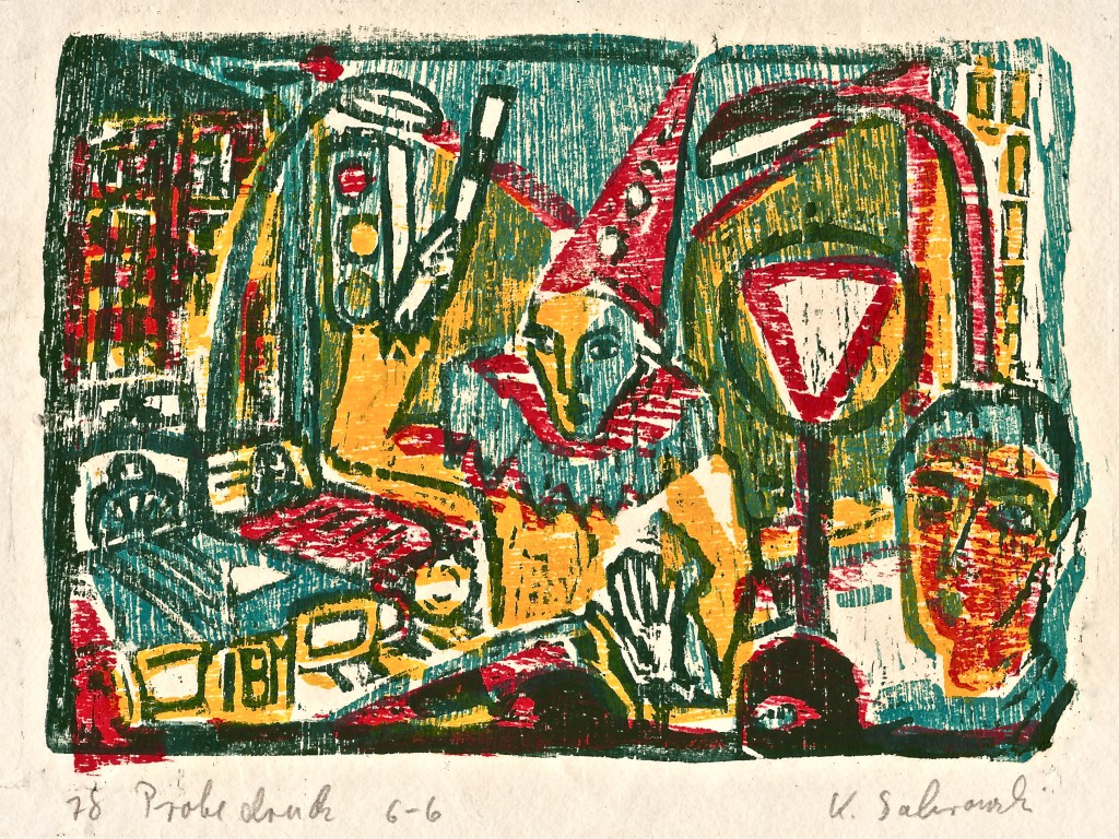 Strassentraum, 1978, Farbholzschnitt von 3 Platten, 16x22,5 cm