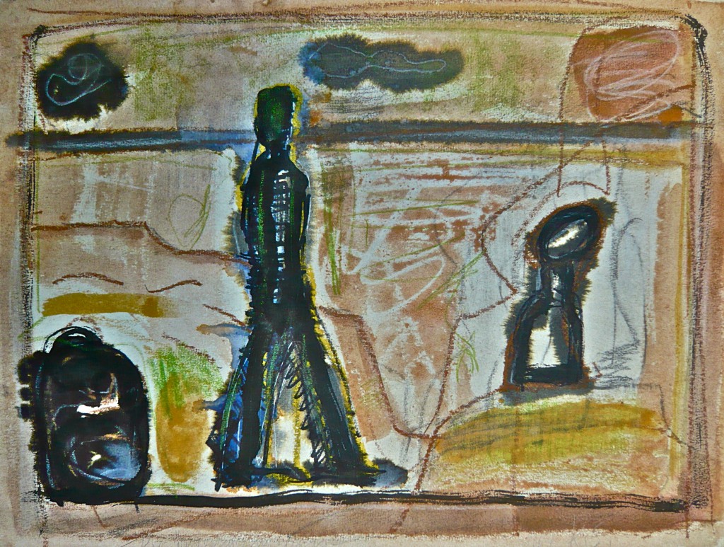 K.S., 2004,Die Wanderung im Eigenen, Mischtechnik auf Büttenpapier, 29x39,5 cm