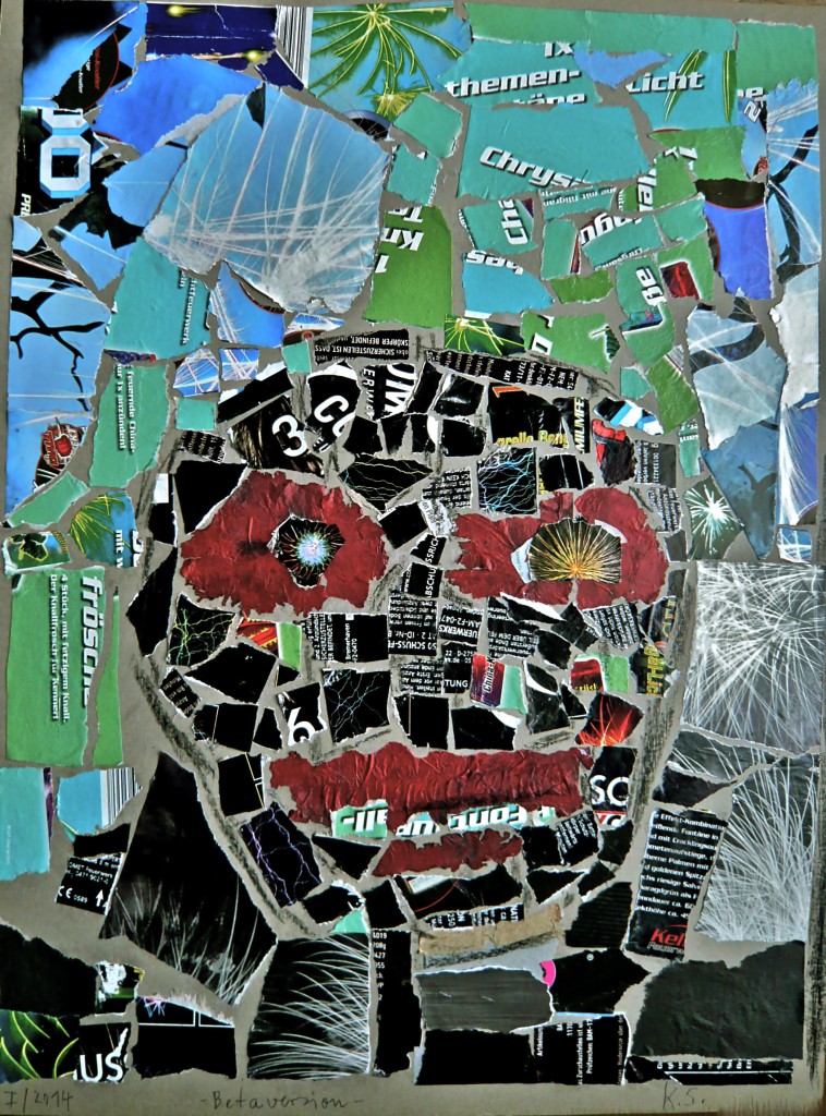 K.S., 2014, Böller-Collage auf grauem Karton