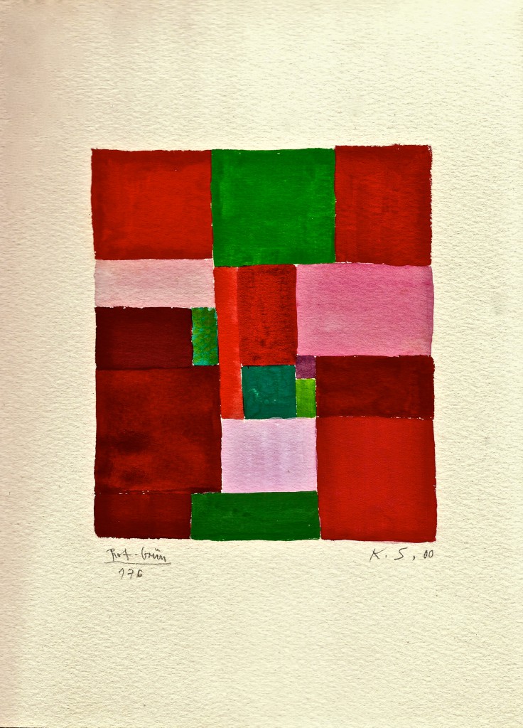 K.S., 2000, Rot-Grün,  Wasserfarben auf Aquarellkarton, 28x20