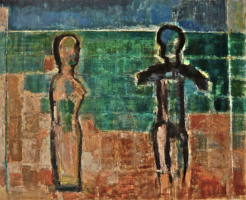 K.S., 2015, Landschafts-Raum mit Paar, Öl auf Leinwand, 90 x110 cm,