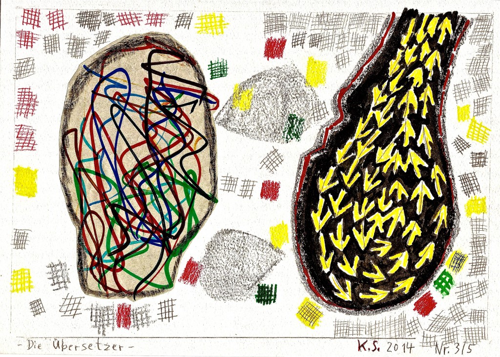 K.S.,2014,-Kopfzeichnung 1-, Farbzeichnung, Collage, 17x24cm