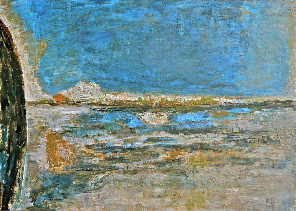 K.S., 2015, -helle Landschaft (Ausblick)-, Öl auf Leinwand, 50x70 cm
